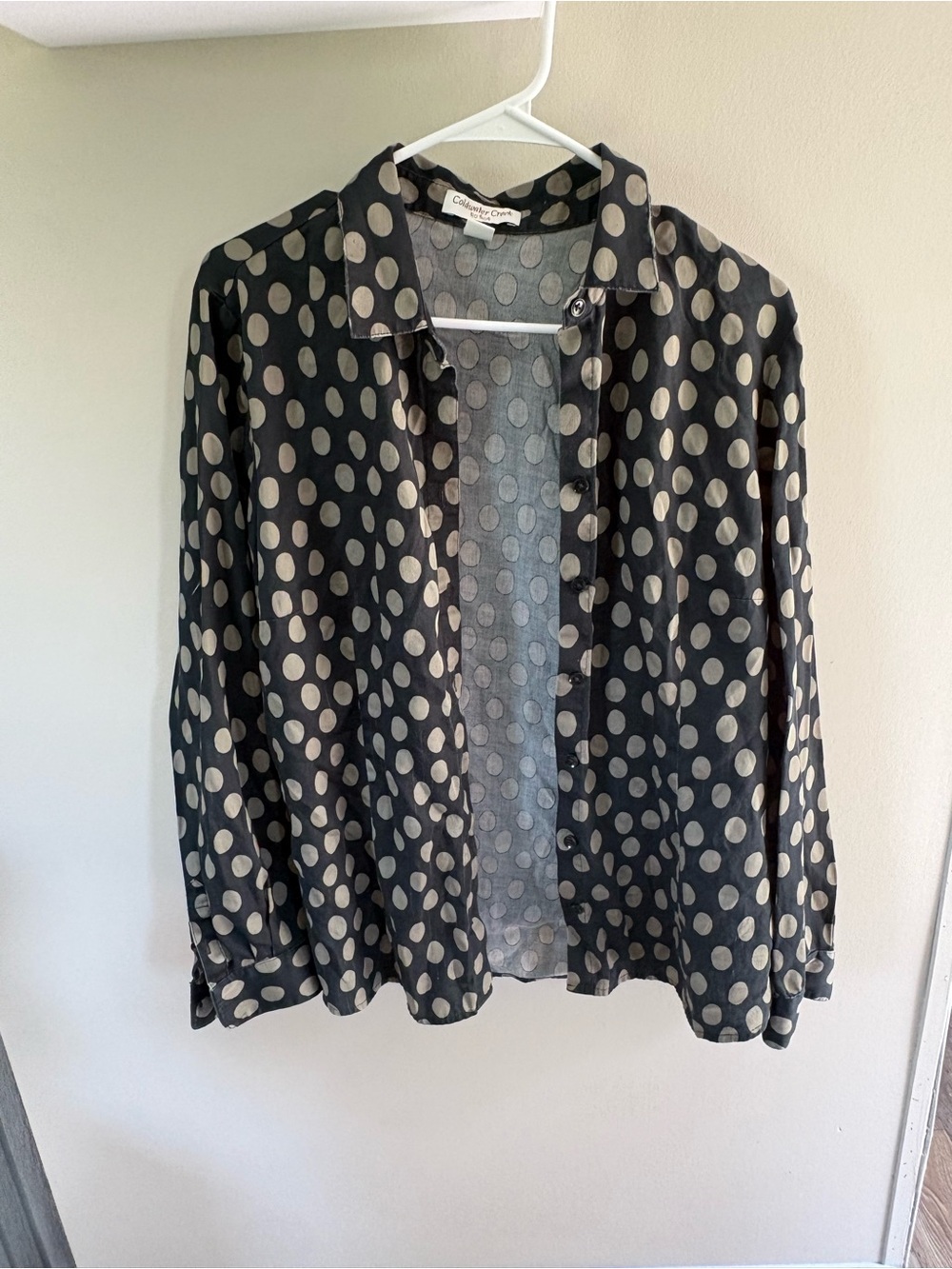Coldwater Creek Black Blouse with Taupe Polka Dots